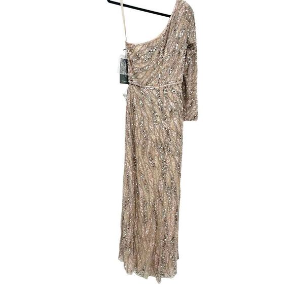 Mac Duggal Embellished One Shoulder Sequin Gown Rose Gold Size 10 NWT - Picture 12 of 14